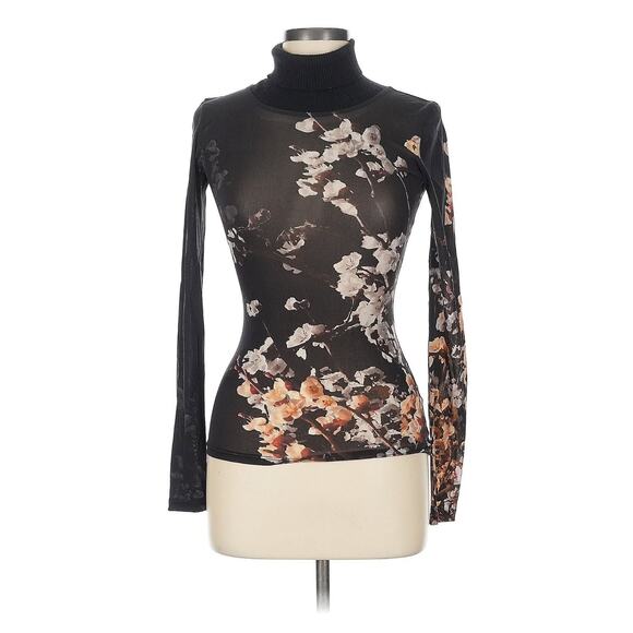 Ny77 Tops - NY77 Black Floral Long Sleeve Semi Sheer Turtleneck 1 (small)